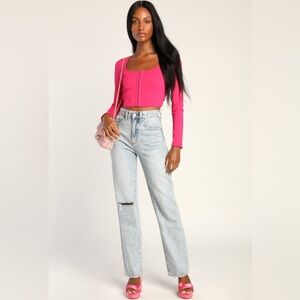 Lulu’s Hooked on the look hot pink ribbed hook and eye long sleeve top